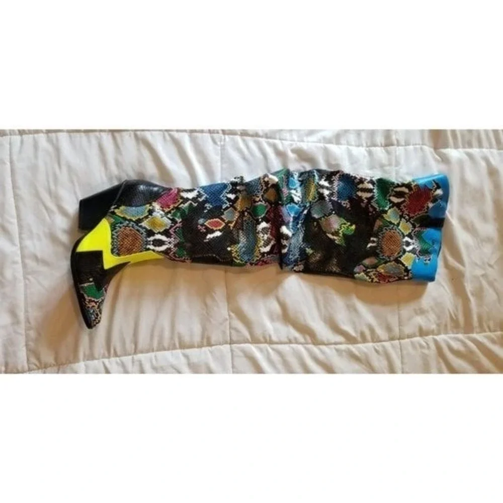 Snakeskin Print Cowboy Boots Western Neon‎ Yellow Accents Trendy Colorful